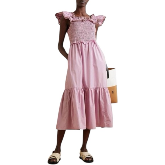 Sea NY Rylee Tiered Crochet Lace Trimmed Cotton Poplin Dress